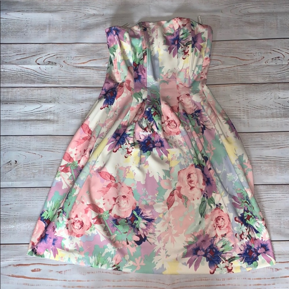 New York & Company Strapless Floral Pastel Dress